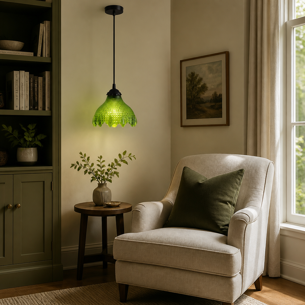 Vintage Green Glass Pendant Light