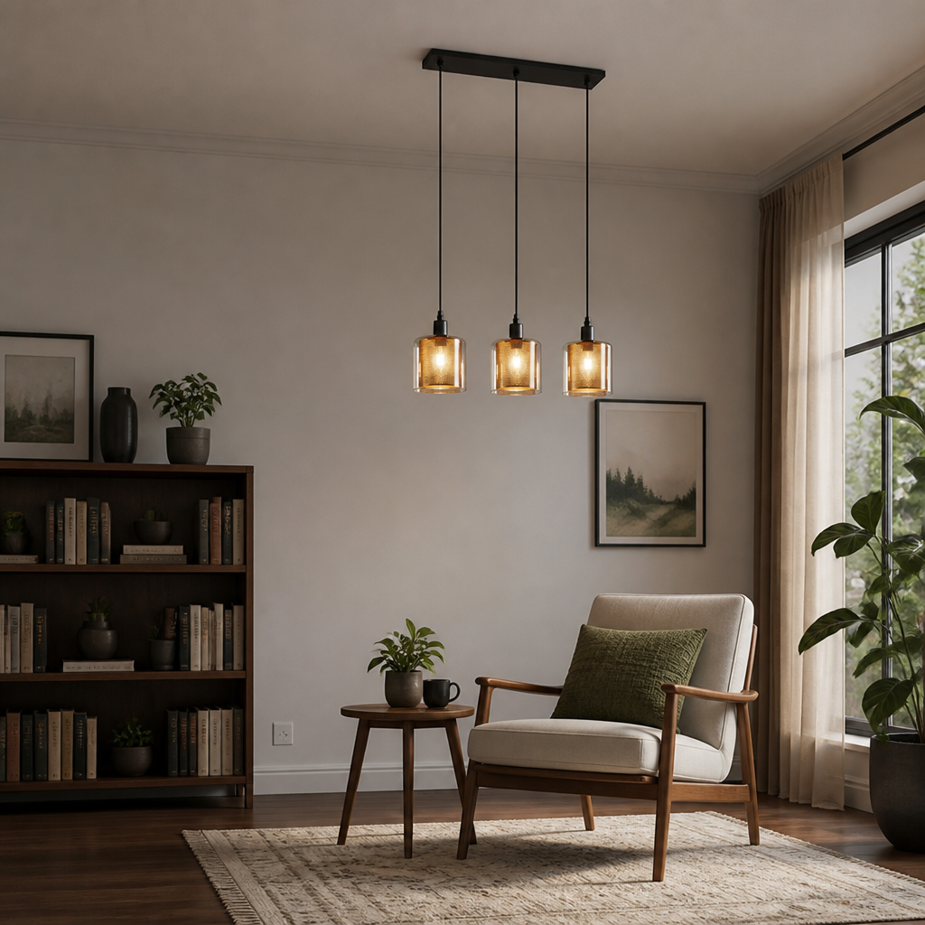 Vintage Metal & Glass Double-Layer Pendant Light