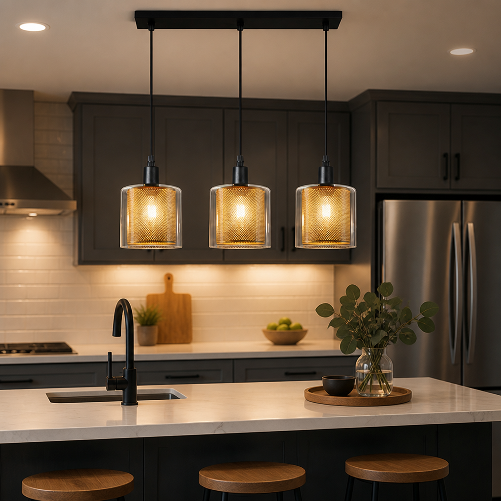 Vintage Metal & Glass Double-Layer Pendant Light