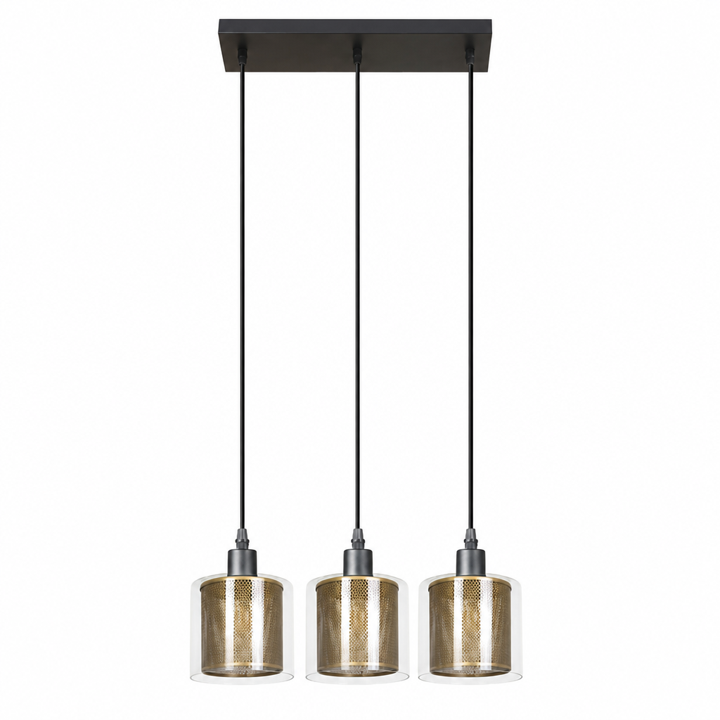 Vintage Metal & Glass Double-Layer Pendant Light