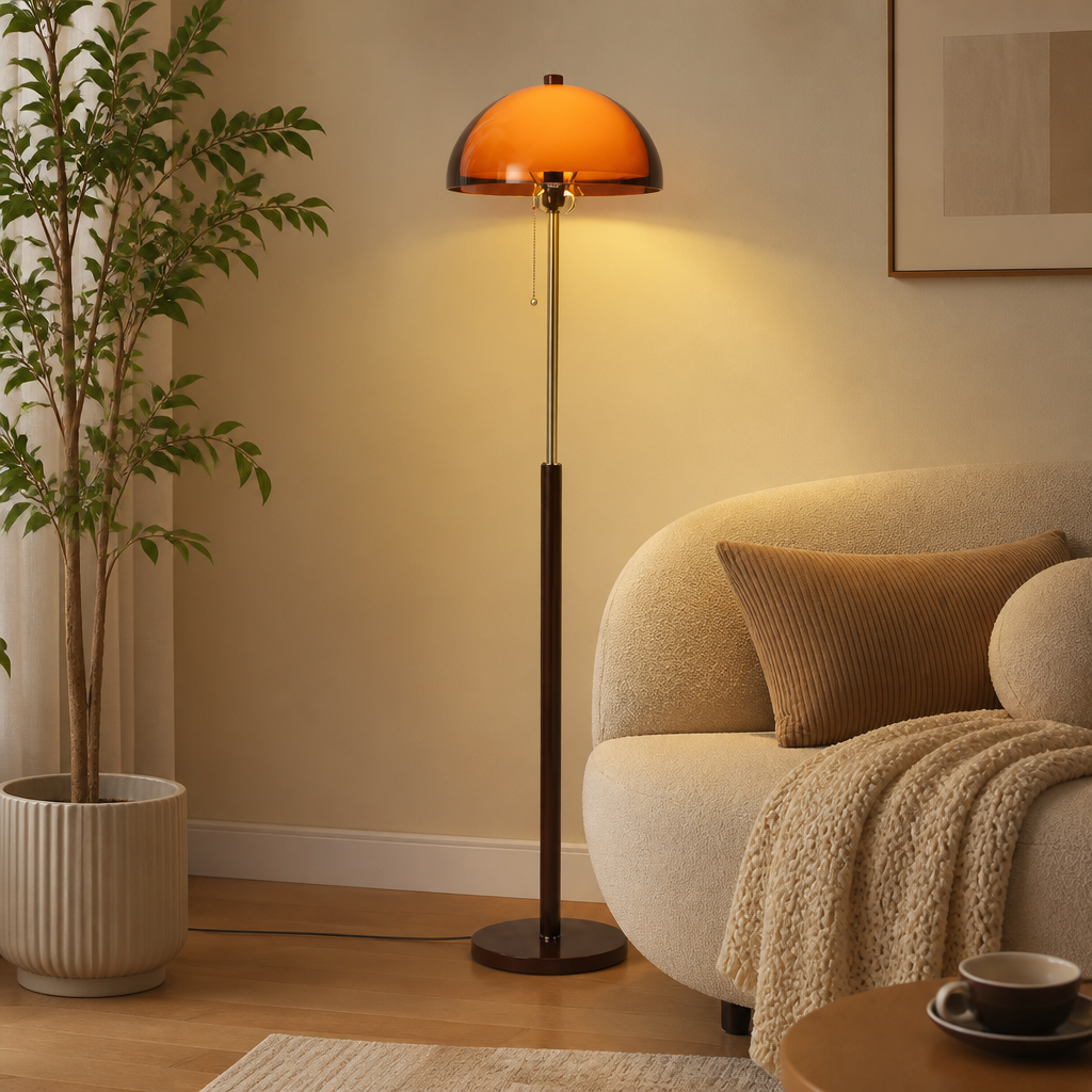 Vintage Orange Acrylic Adjustable Arch Floor Lamp