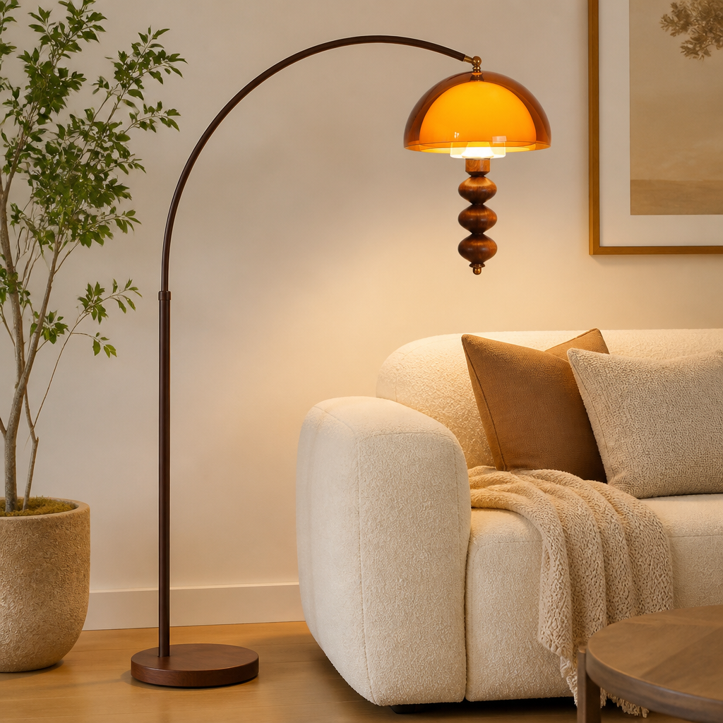 Vintage Orange Acrylic Adjustable Arch Floor Lamp