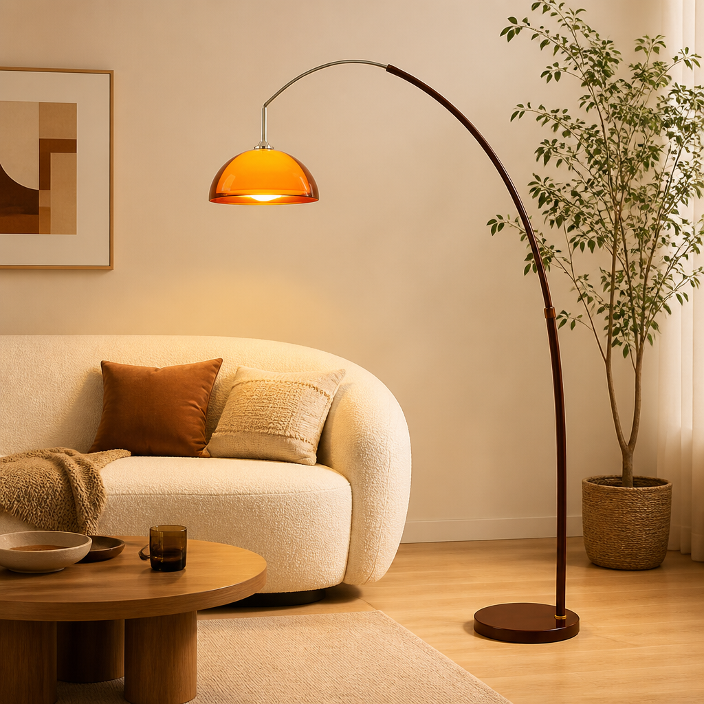 Vintage Orange Acrylic Adjustable Arch Floor Lamp