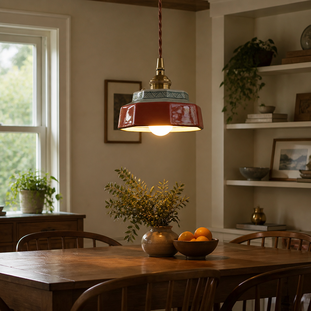 Vintage Painted Ceramic Pendant Light