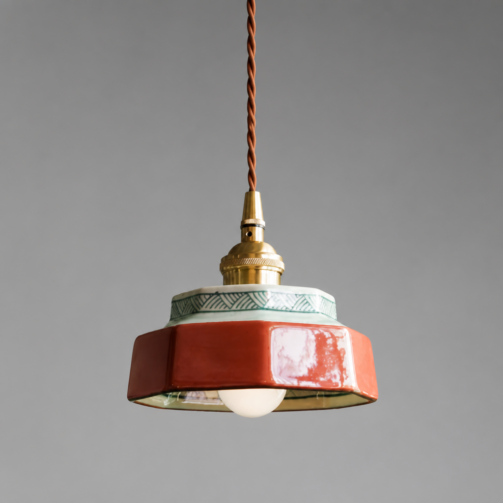 Vintage Painted Ceramic Pendant Light