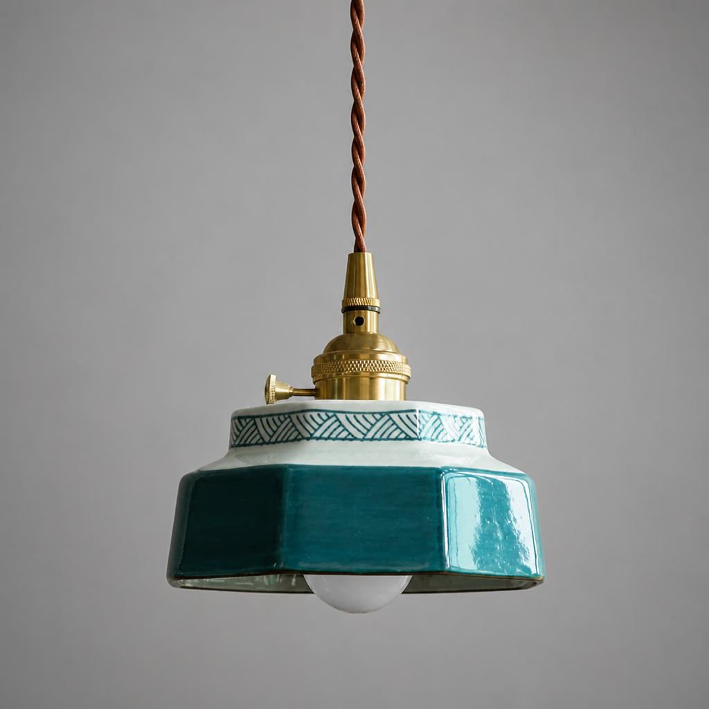 Vintage Painted Ceramic Pendant Light