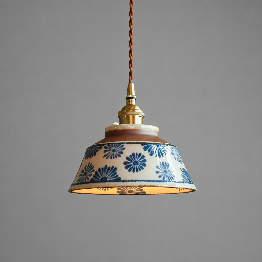 Vintage Painted Ceramic Pendant Light