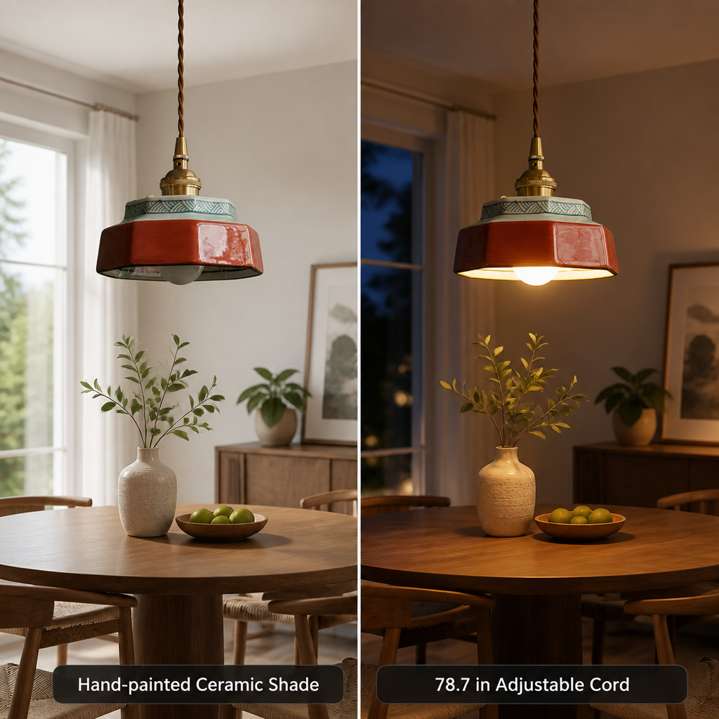 Vintage Painted Ceramic Pendant Light