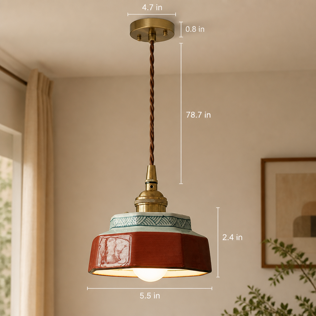 Vintage Painted Ceramic Pendant Light