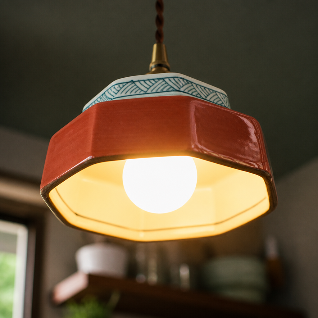 Vintage Painted Ceramic Pendant Light