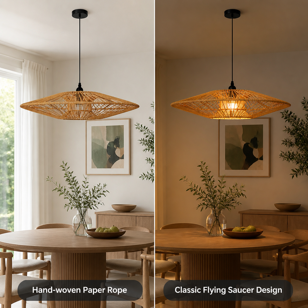 Vintage Paper Rope Flying Saucer Pendant Light