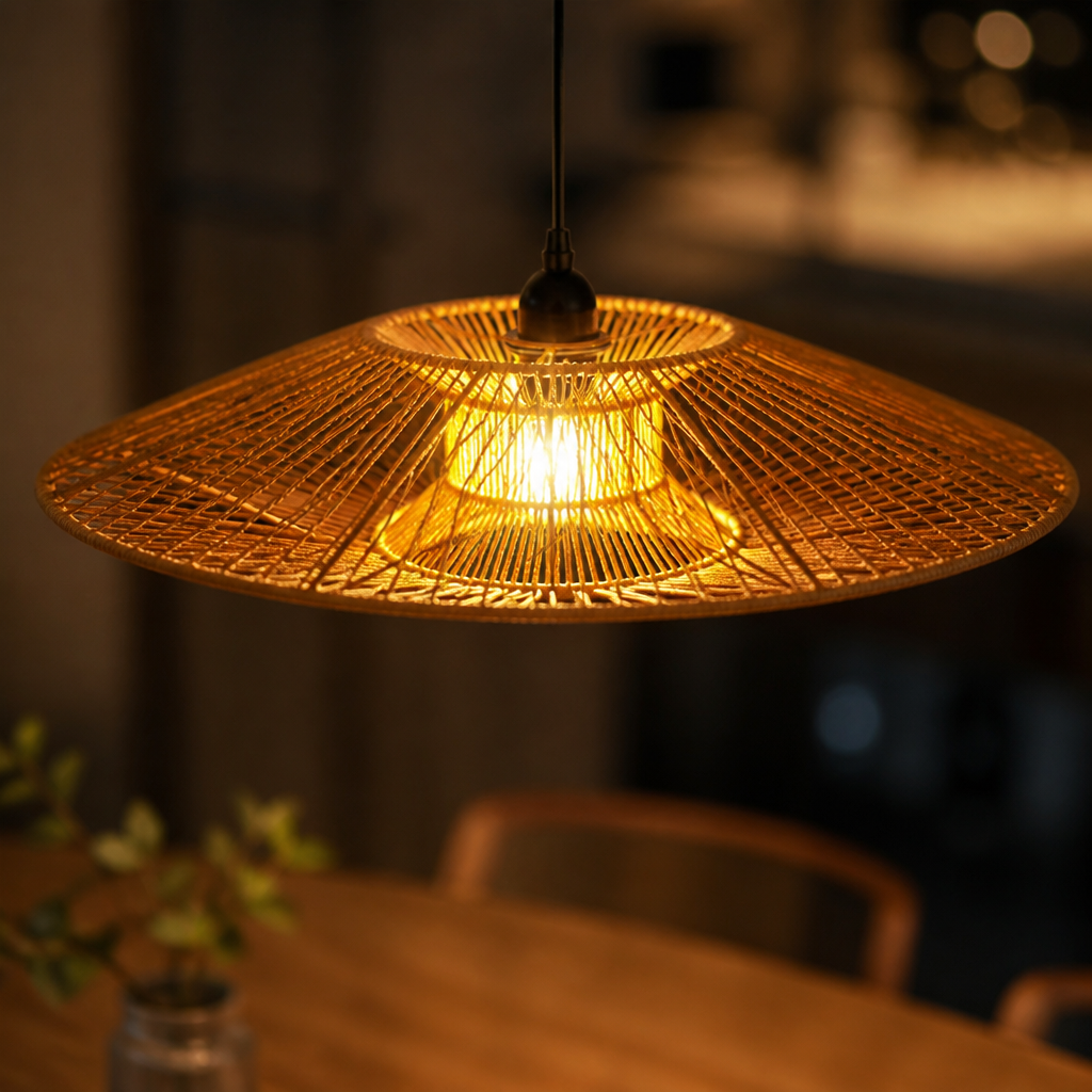 Vintage Paper Rope Flying Saucer Pendant Light