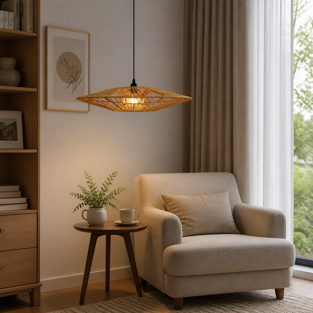 Vintage Paper Rope Flying Saucer Pendant Light