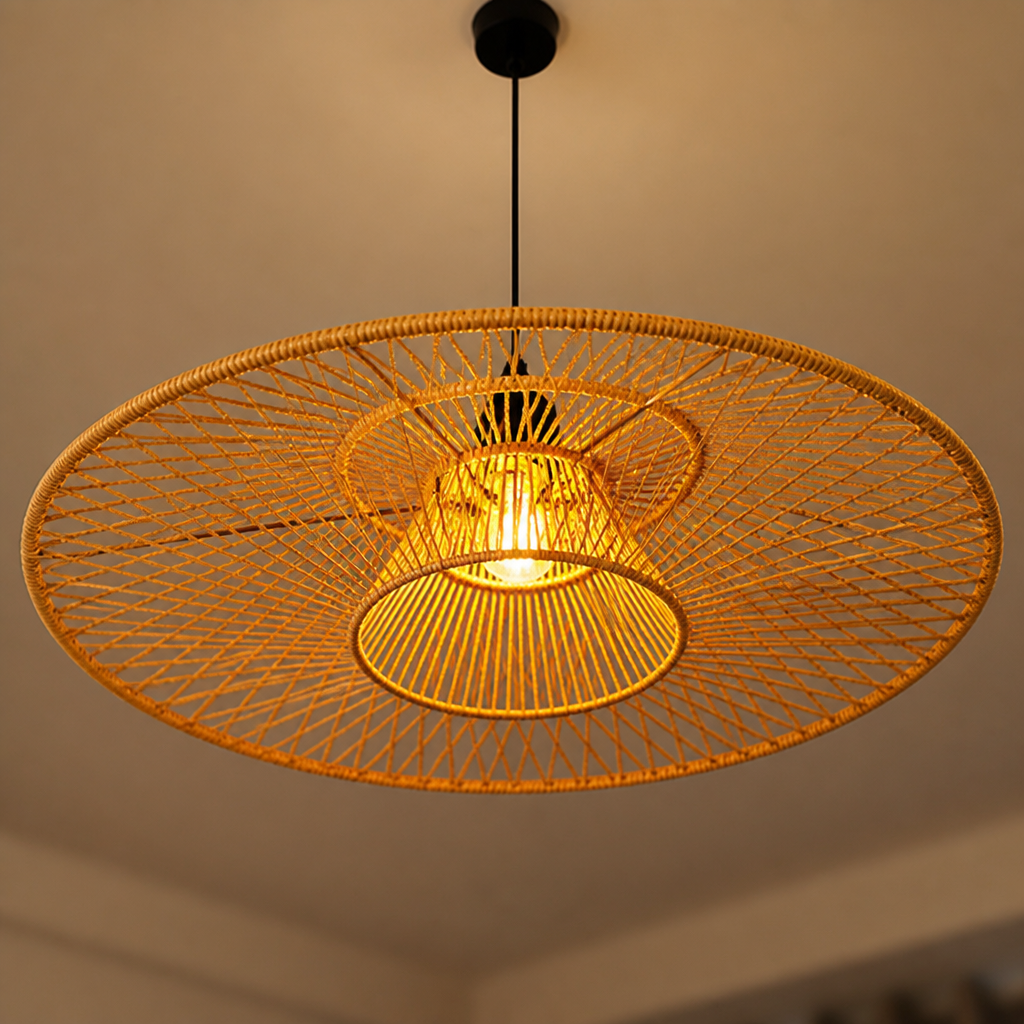 Vintage Paper Rope Flying Saucer Pendant Light