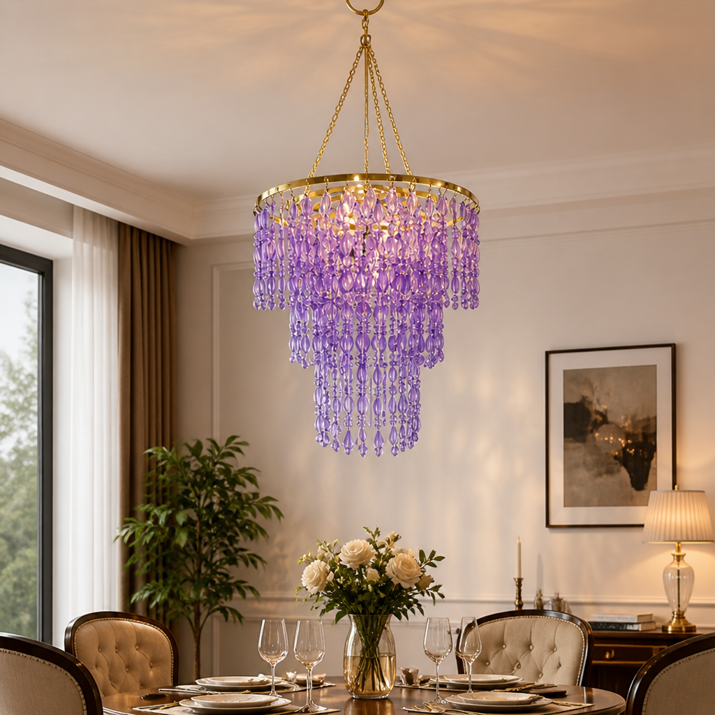 Vintage Purple Beaded Pendant Light