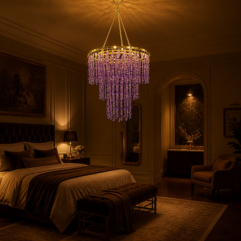 Vintage Purple Beaded Pendant Light