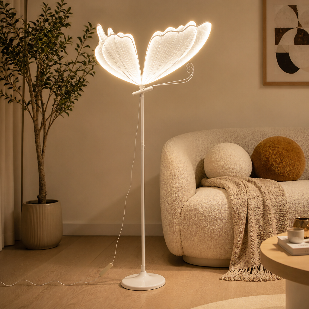 Vintage White Lace LED Butterfly Floor Lamp