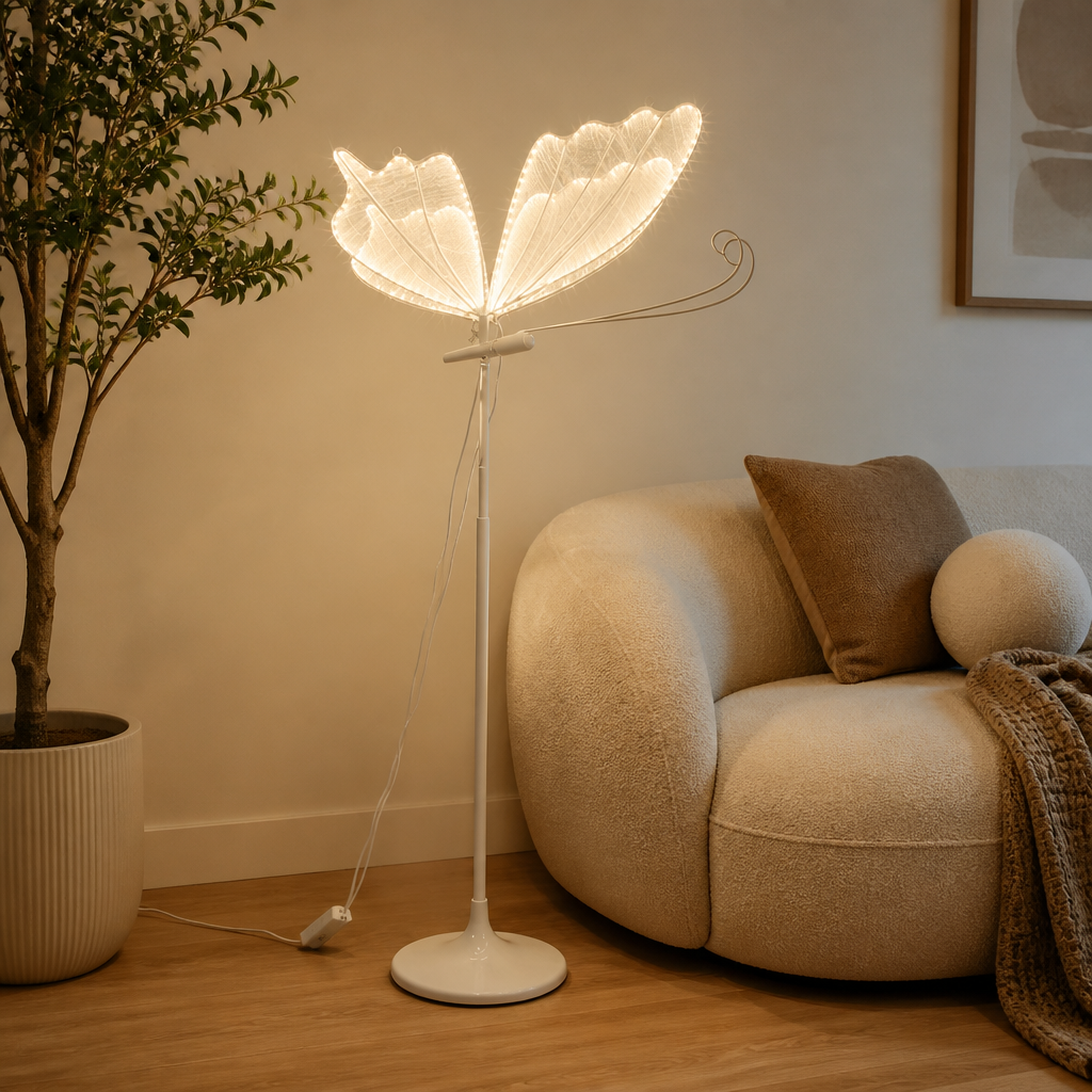 Vintage White Lace LED Butterfly Floor Lamp