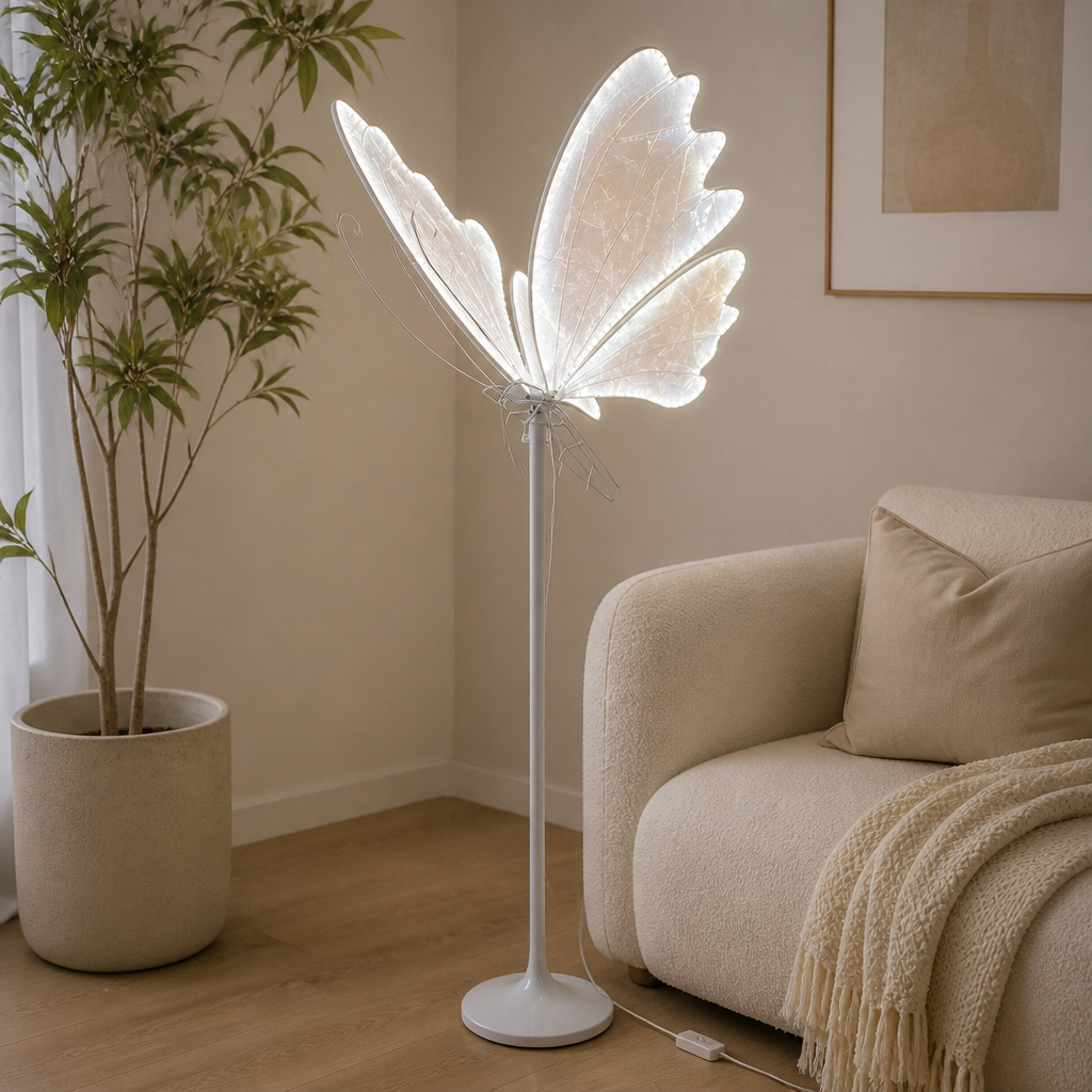 Vintage White Lace LED Butterfly Floor Lamp