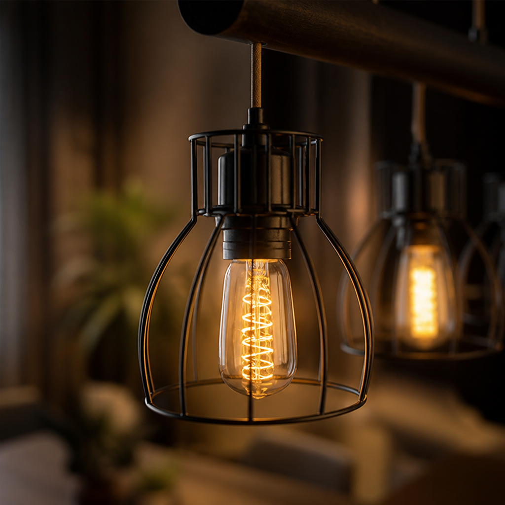 Vintage Wood Metal Cage Pendant Light