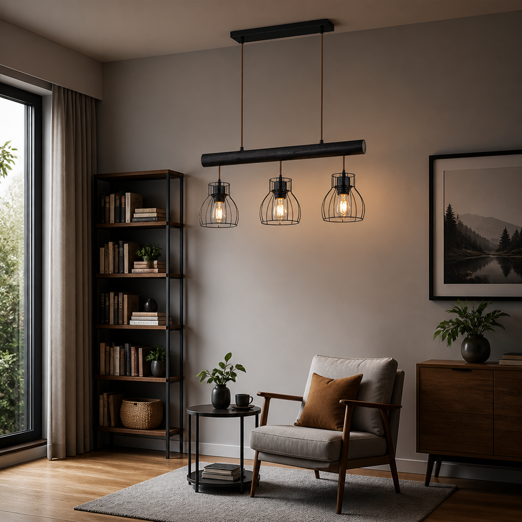 Vintage Wood Metal Cage Pendant Light