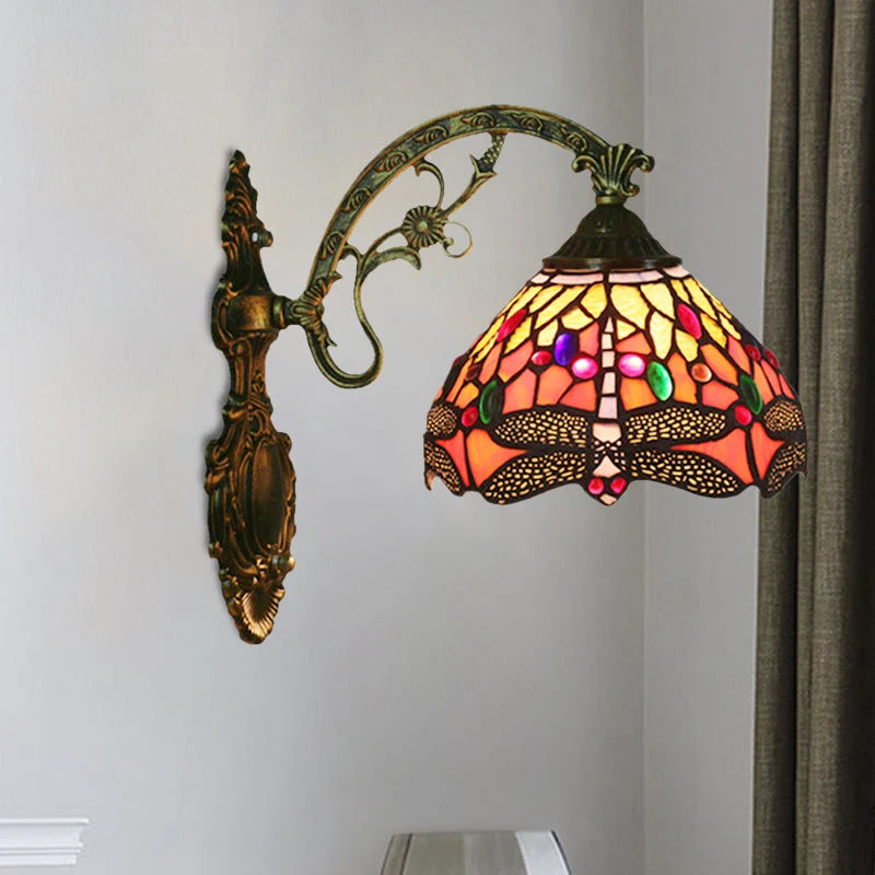 Wall Light Faceted Dragonfly Glass Shade Bronze Finish