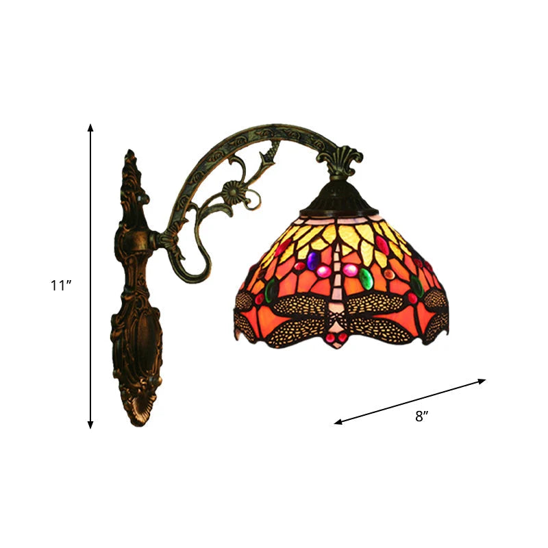 Wall Light Faceted Dragonfly Glass Shade Bronze Finish
