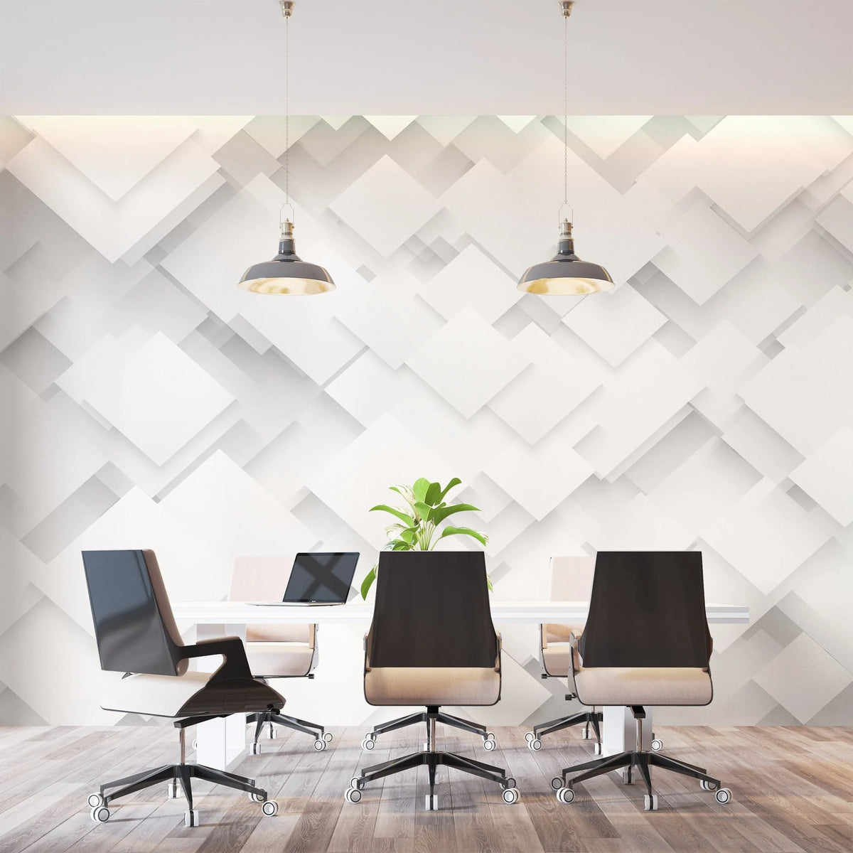 Wallpaper 3D Geometric White Layered Squares Self-Adhesive Or Paste-The-Wall