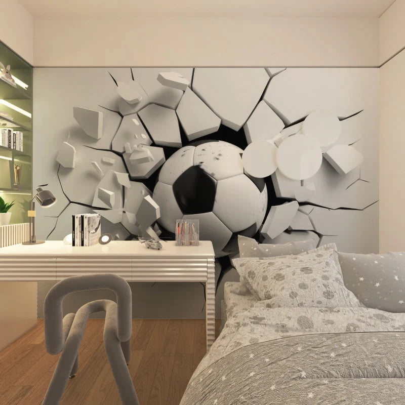 Wallpaper 3D Soccer Broken Wall Peel & Stick