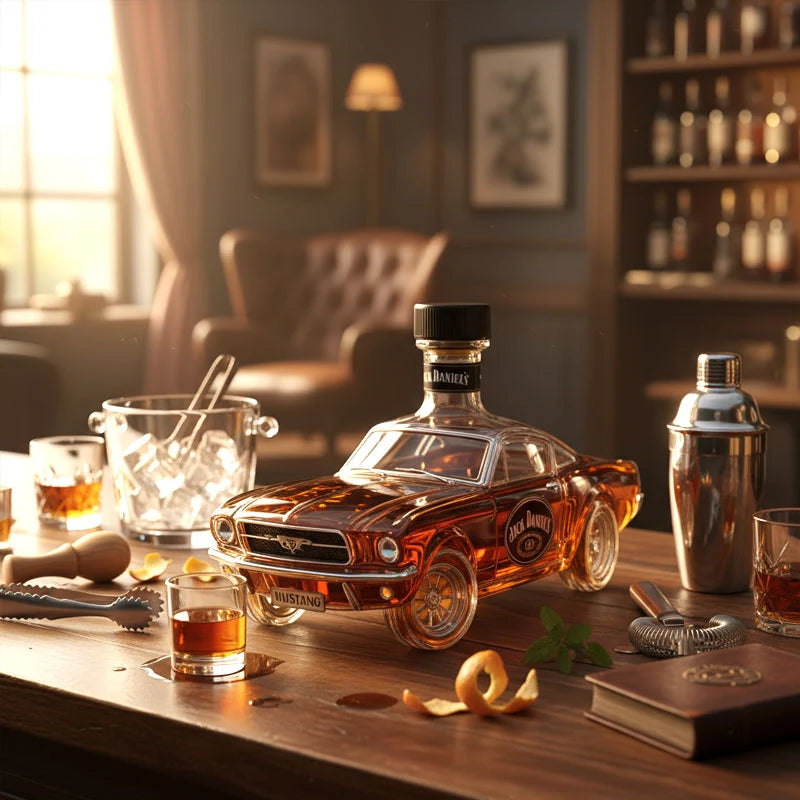 Whiskey Decanter Sports Car Silhouette Decorative Glass