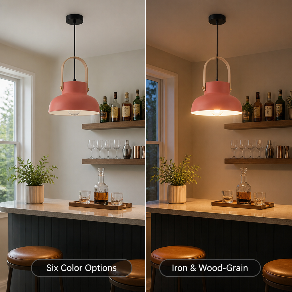 Wood-Grain Macaron Shade Pendant Light