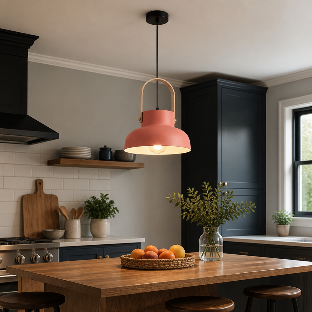 Wood-Grain Macaron Shade Pendant Light