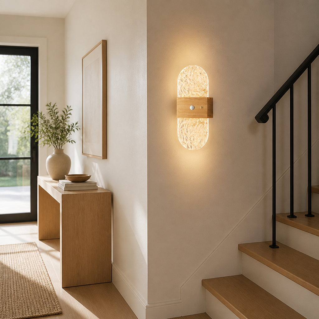 Wood LED Motion Sensor Wall Sconce