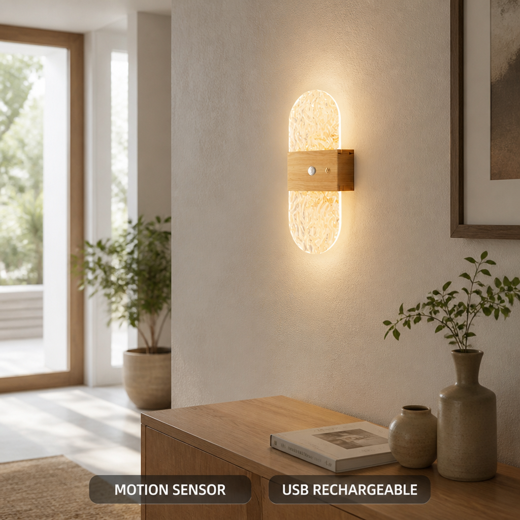 Wood LED Motion Sensor Wall Sconce