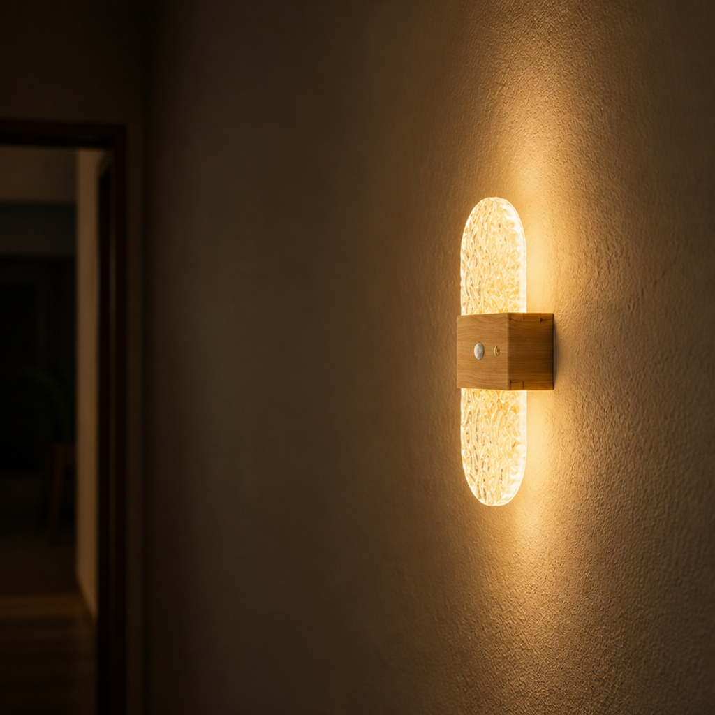 Wood LED Motion Sensor Wall Sconce