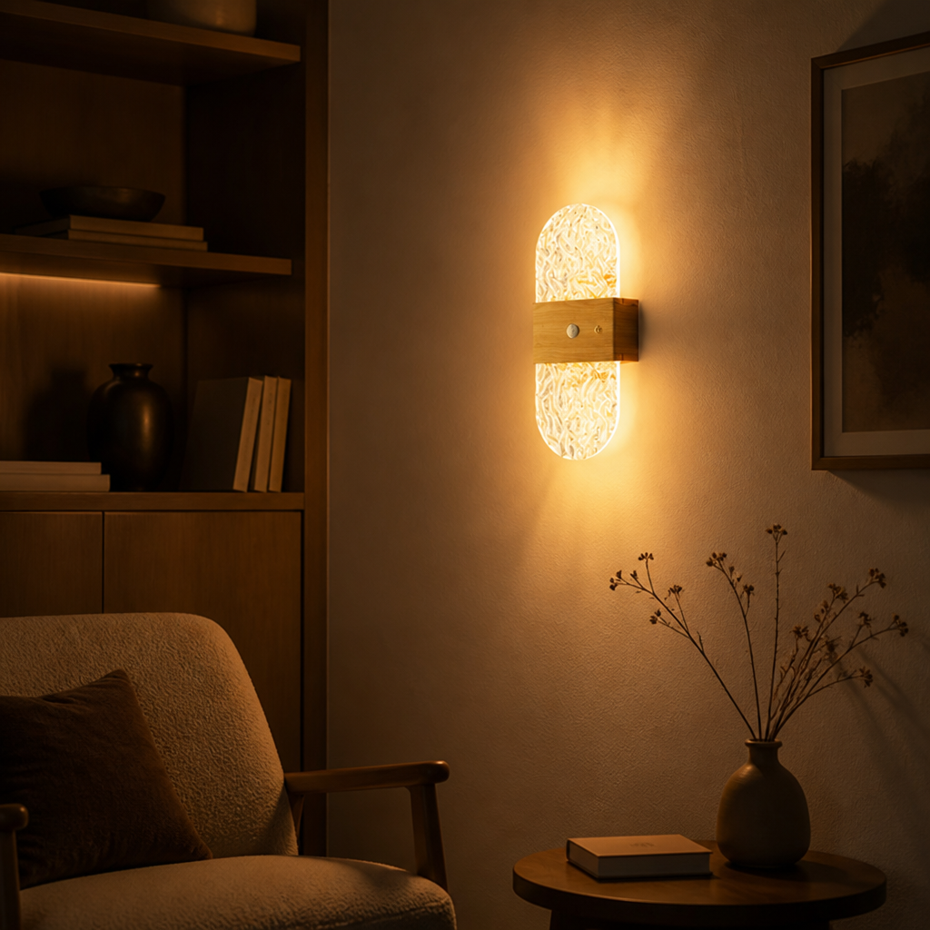 Wood LED Motion Sensor Wall Sconce