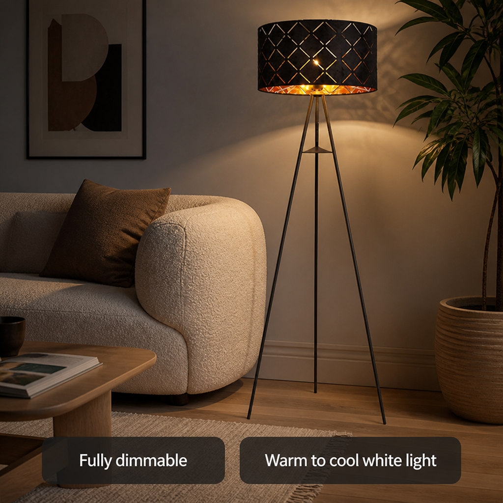 Scandinavian Black & Gold Fabric Floor Lamp