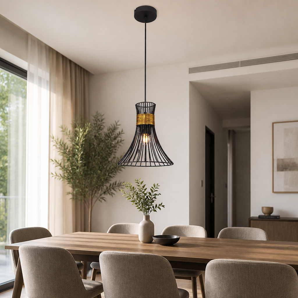 Minimalist Gold & Black Conical Pendant Light