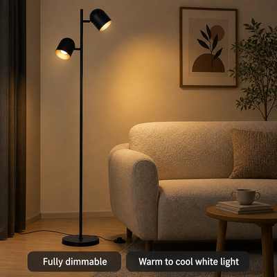 Industrial Black Metal Double-Head Floor Lamp