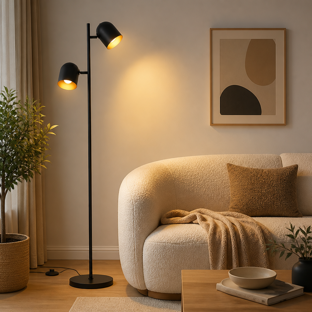 Industrial Black Metal Double-Head Floor Lamp