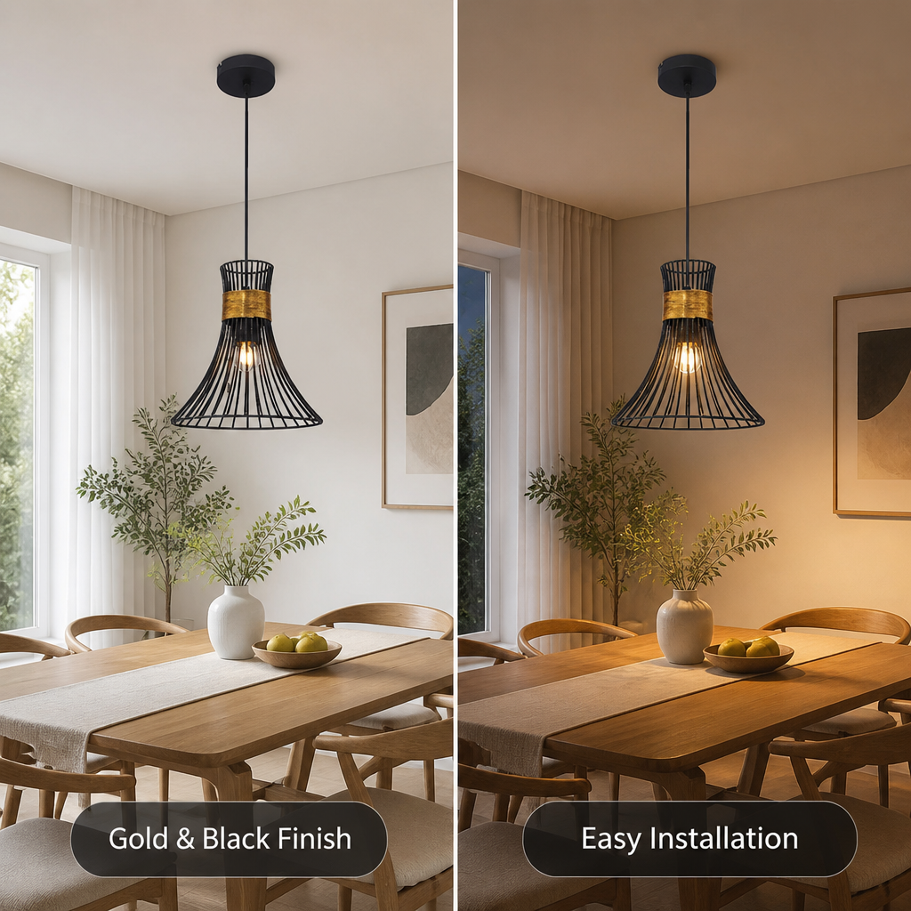 Minimalist Gold & Black Conical Pendant Light