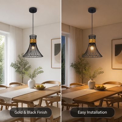 Minimalist Gold & Black Conical Pendant Light