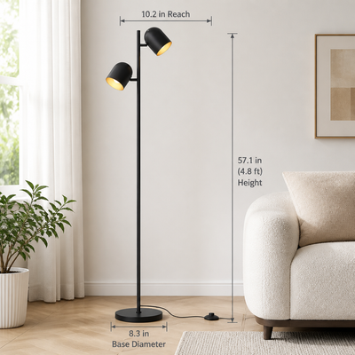 Industrial Black Metal Double-Head Floor Lamp