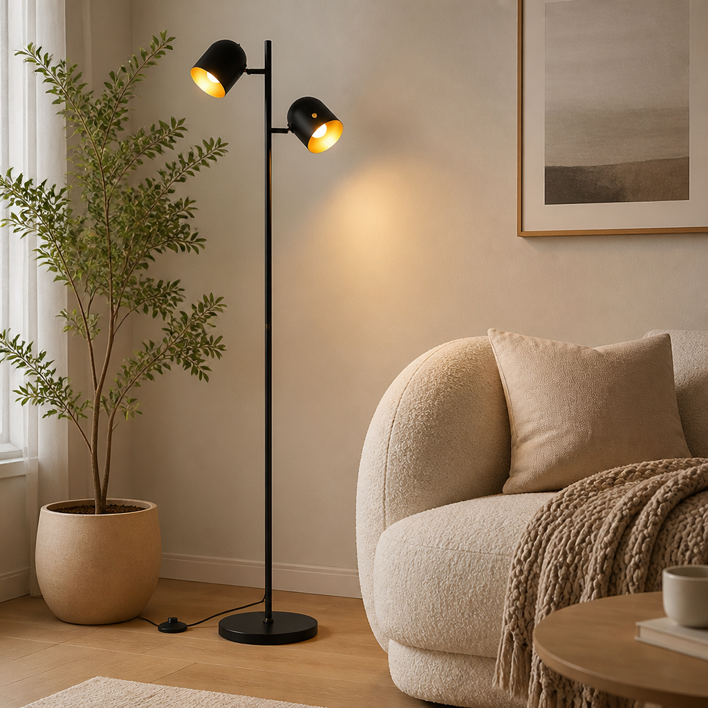 Industrial Black Metal Double-Head Floor Lamp