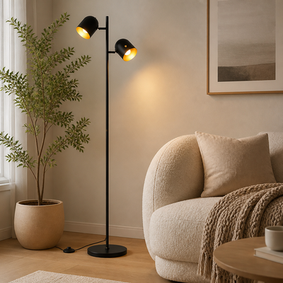 Industrial Black Metal Double-Head Floor Lamp