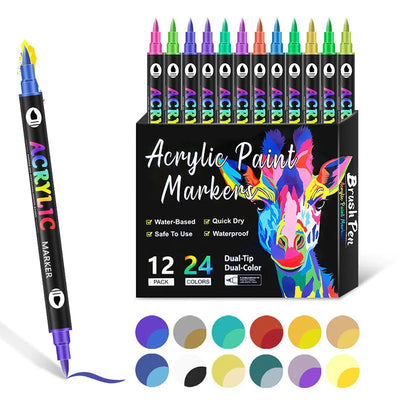 Acrylic Markers Dual-Tip Fine & Broad Quick-Drying Multi-Surface