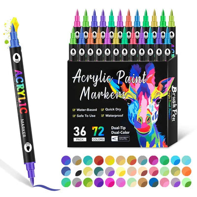 Acrylic Markers Dual-Tip Fine & Broad Quick-Drying Multi-Surface