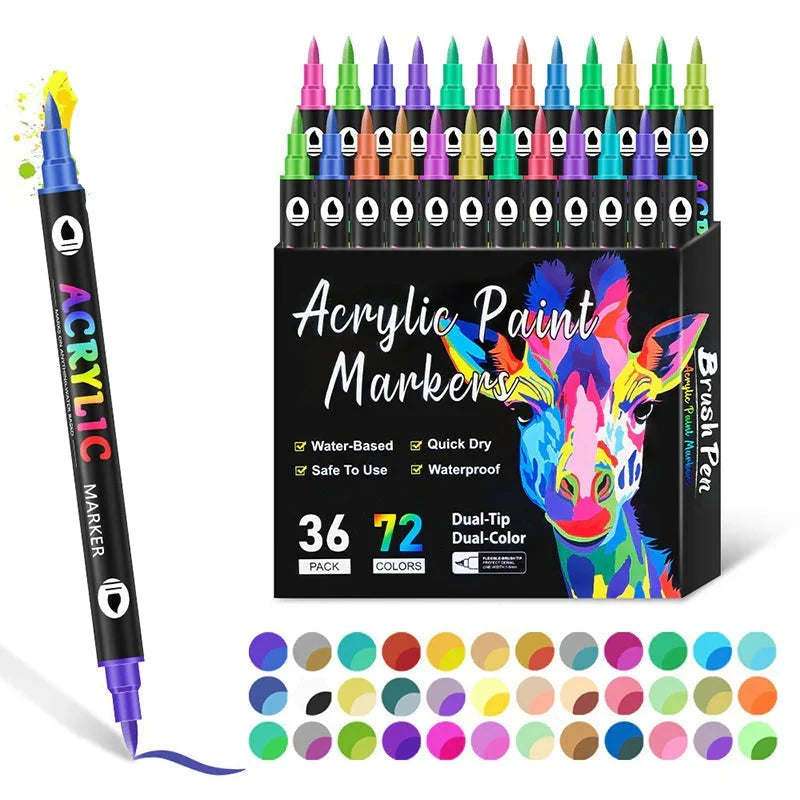Acrylic Markers Dual-Tip Fine & Broad Quick-Drying Multi-Surface