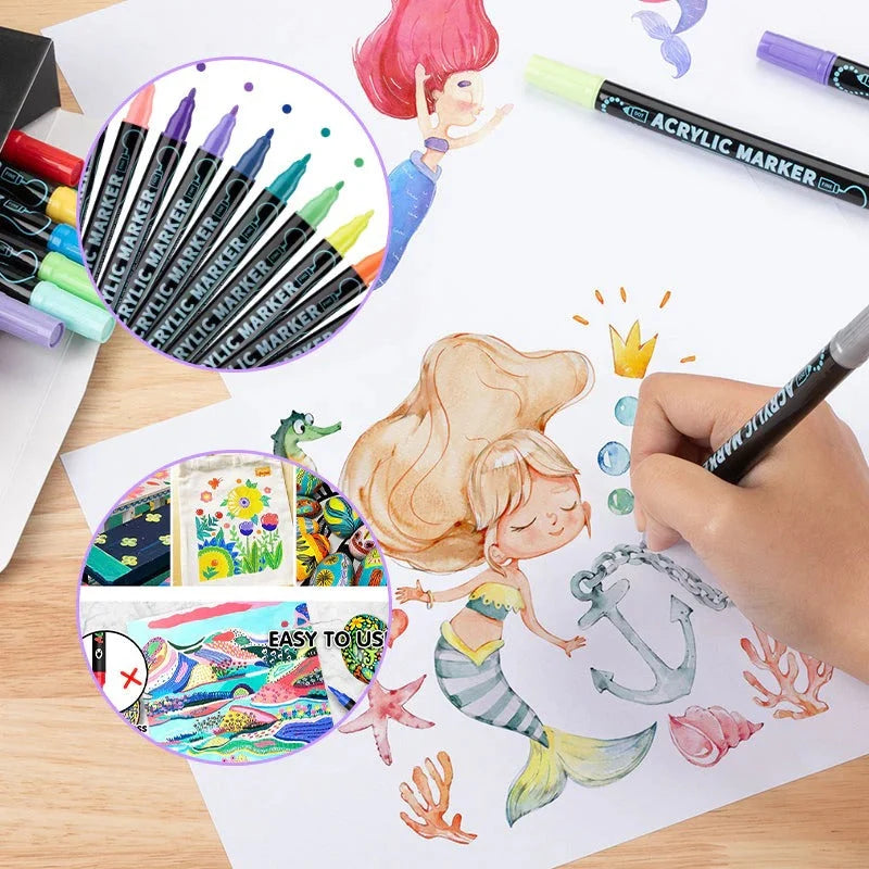 Acrylic Markers Dual-Tip Fine & Broad Quick-Drying Multi-Surface