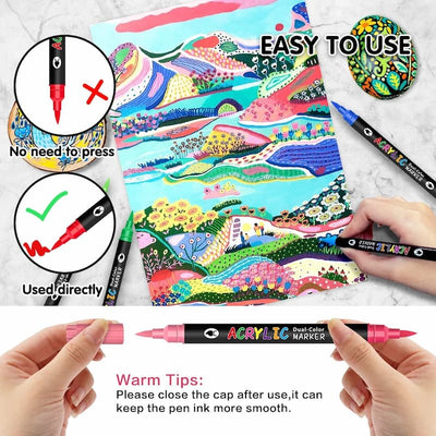 Acrylic Markers Dual-Tip Fine & Broad Quick-Drying Multi-Surface